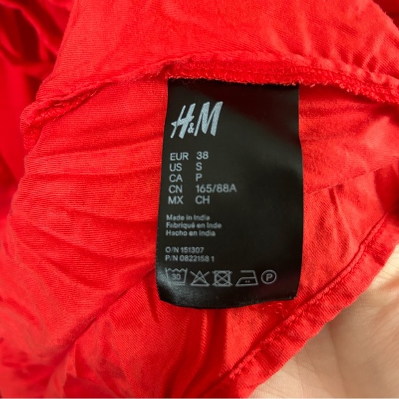 H&M LOGG Dress Red V-Neck Tie Waist Red Orange Casual Solid Neutral - Picture 8 of 10